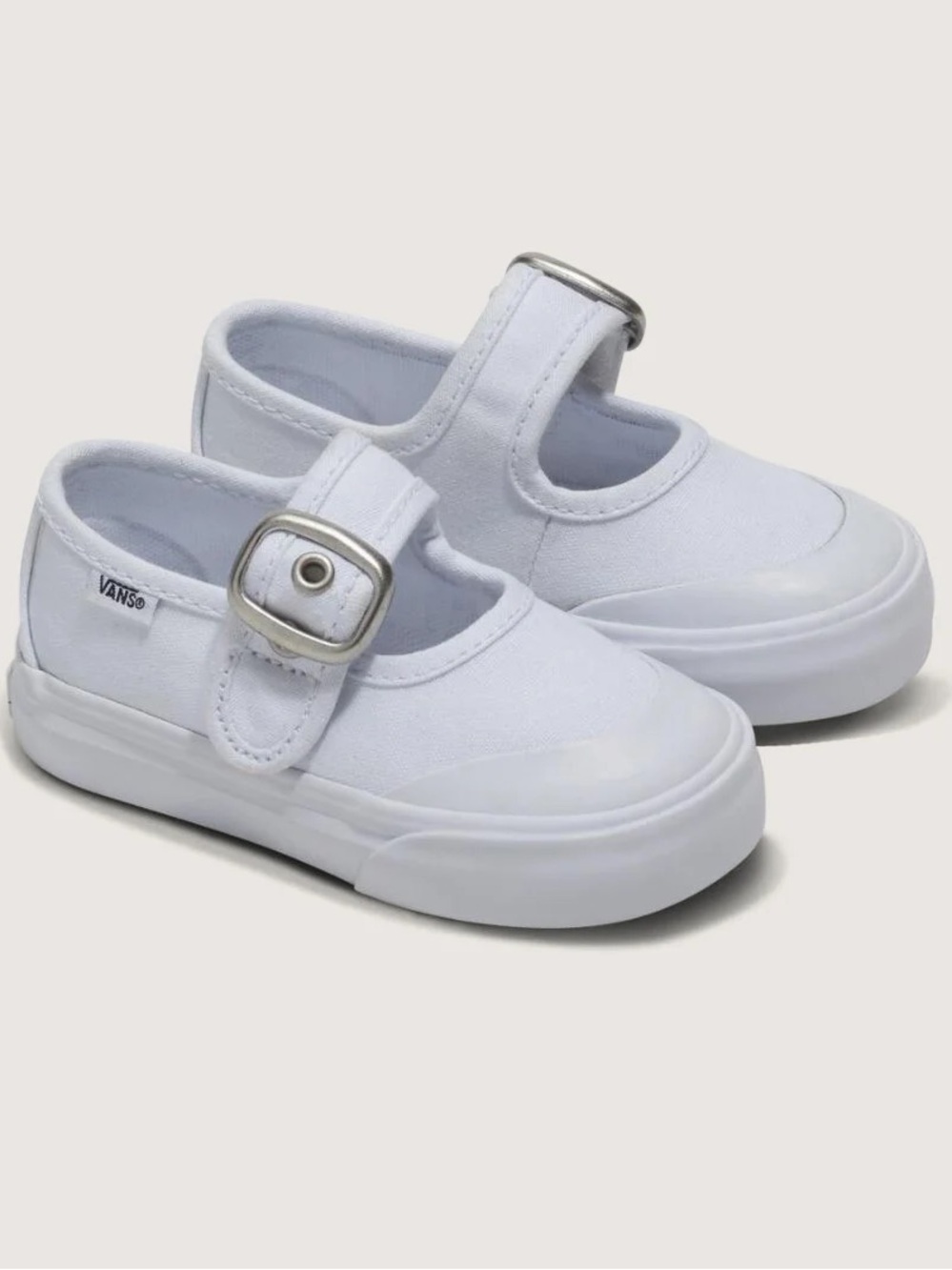 Vans Kids White Canvas Mary Jane Sneakers with Buckle